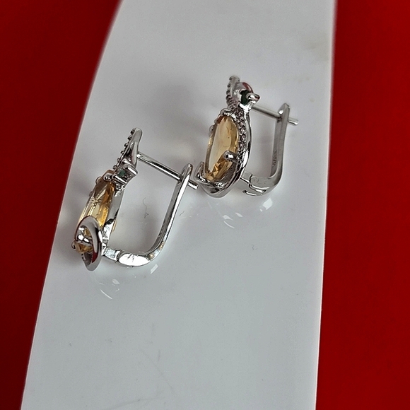 Natural Citrine & Emerald 925 Sterling Silver Set of Ring (Sz 8) & Earrings. - Picture 11 of 12